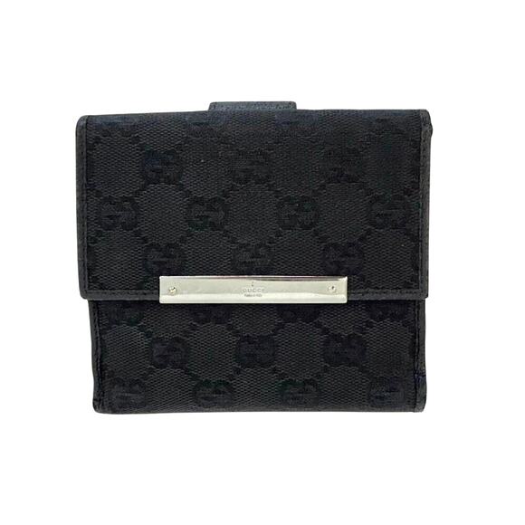 Gucci Handbags - Gucci Double Sided Canvas GG Logo Leather Trim Bifold Wallet Black